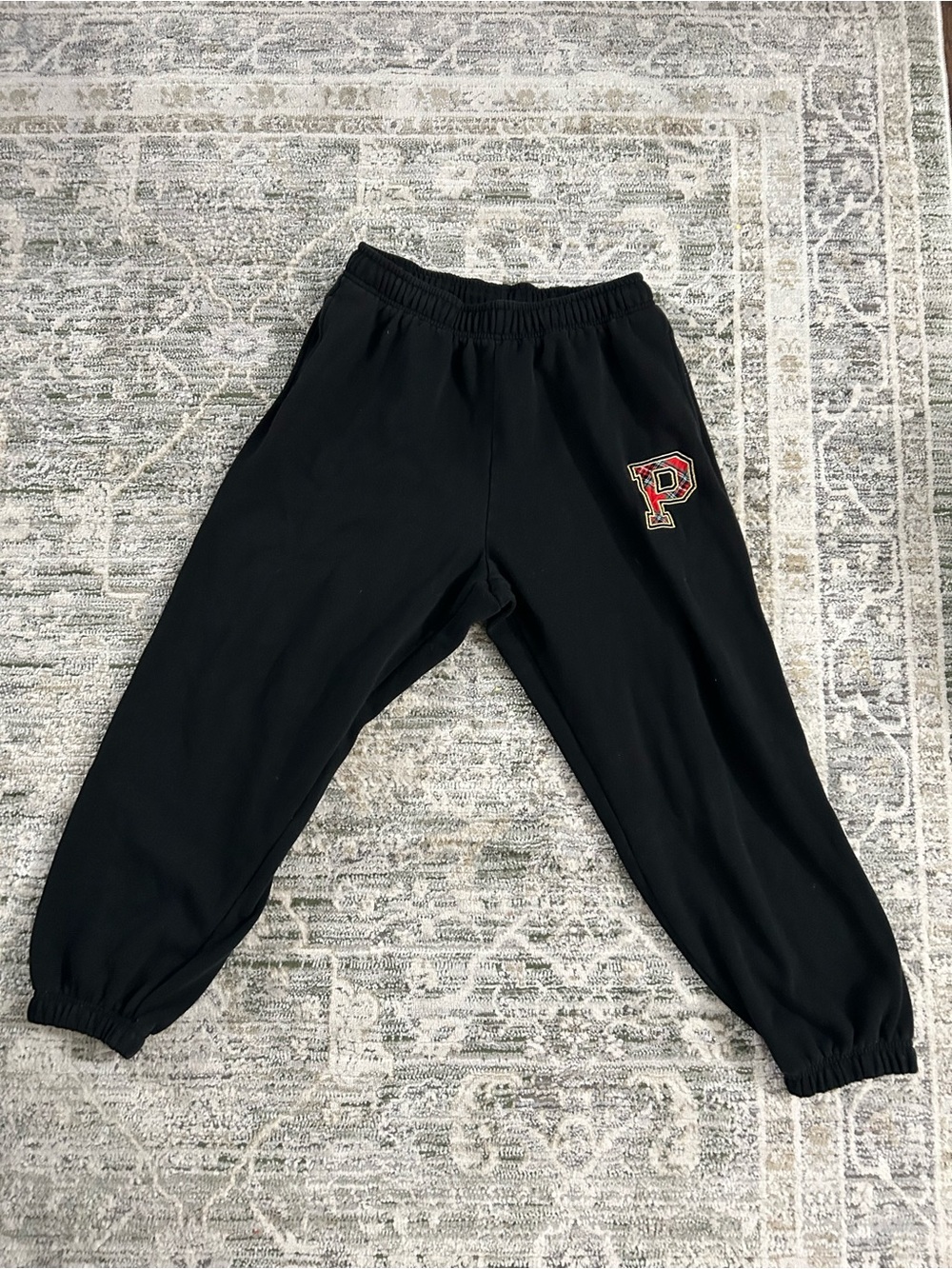 Victoria's Secret Black Sweatpants with Red & Gold 'P' Patch